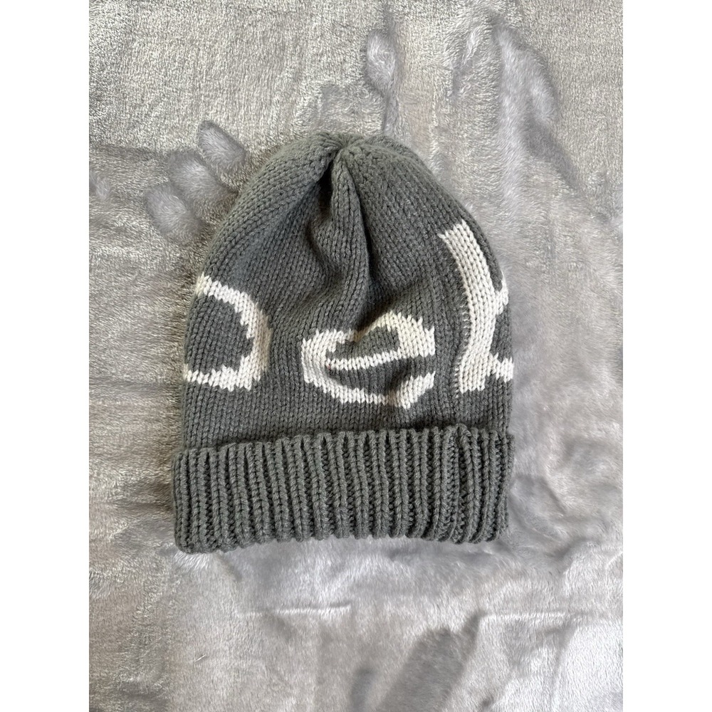 Bebe Grey Spellout Knit Beanie Y2K Era
